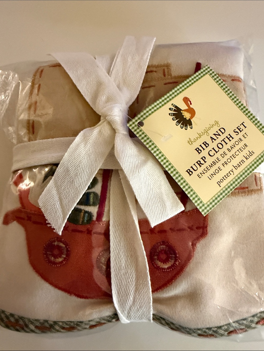 Gift NWT Thanksgiving 2007 Pottery Barn Kids Noahs Ark Bib & Burp Cloth set